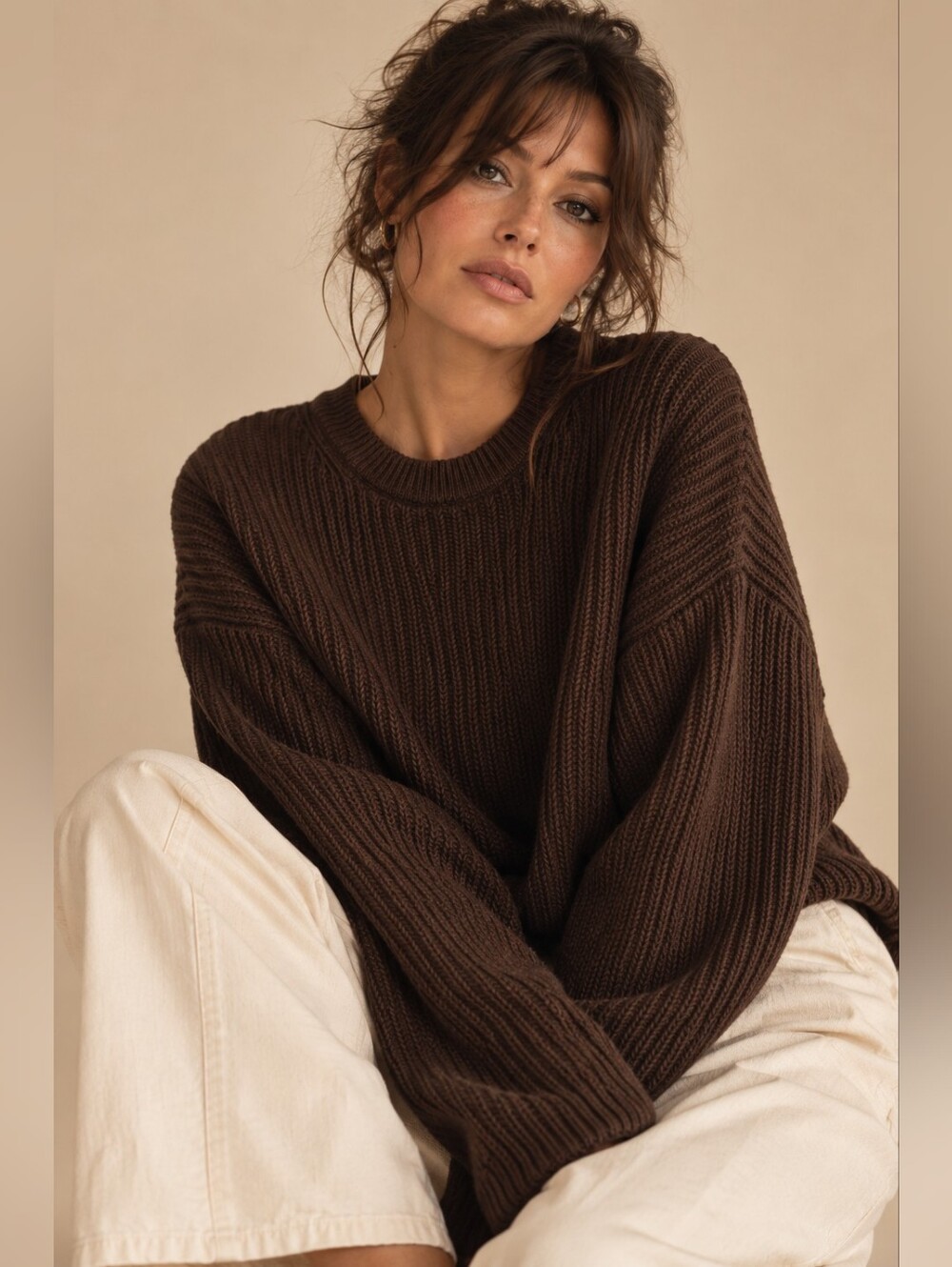 GAP Chocolate Brown Relaxed Ribbed Knit Crewneck Sweater – Size Small